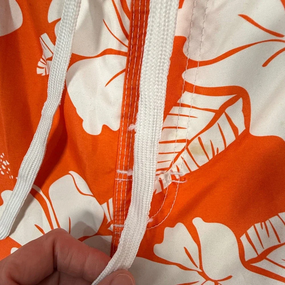 OP L Swim Trunks Orange Hibiscus‎ Floral Cargo Board Shorts Surf Beach Hawaiian
